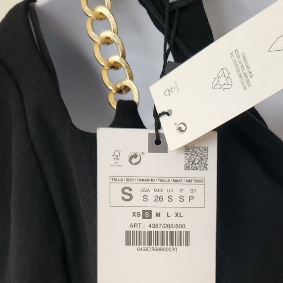Zara Black Cut Out Gold Chain Mini Dress Size S - Picture 6 of 11